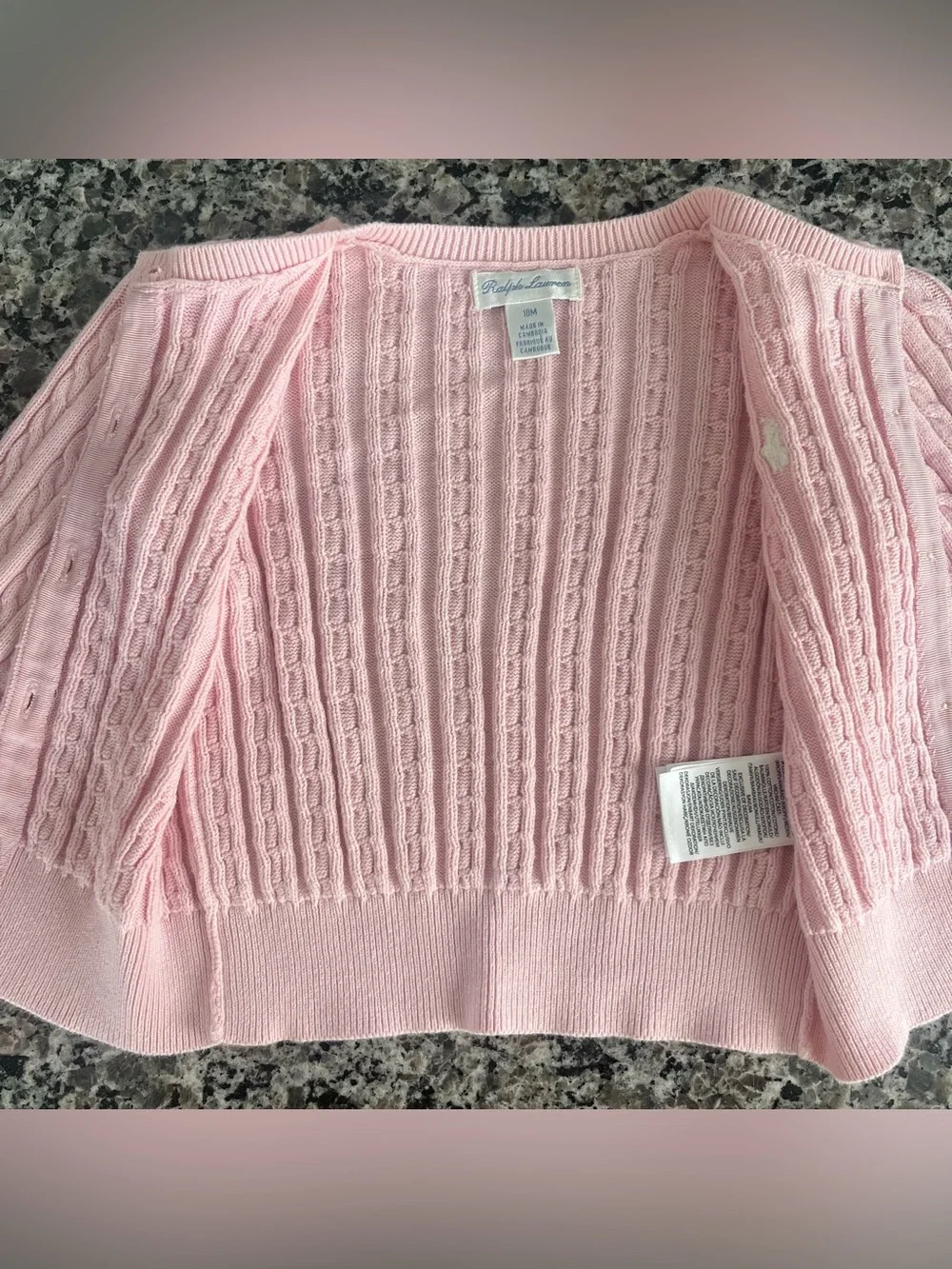 Ralph Lauren Light Pink Cotton Mini Cable Cardigan - 18 Months 🎀